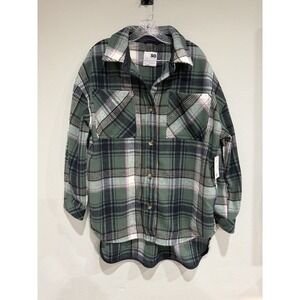 NWT SO Juniors Plaid Flannel Jacket Tunic Green Heavy‎ Weight Size Large